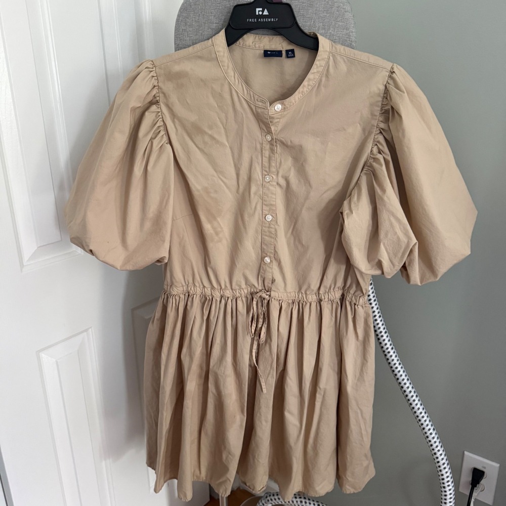 Gap Puff Sleeve Mini Dress XL Beige Balloon Sleeve Cottagecore Babydoll Fall
